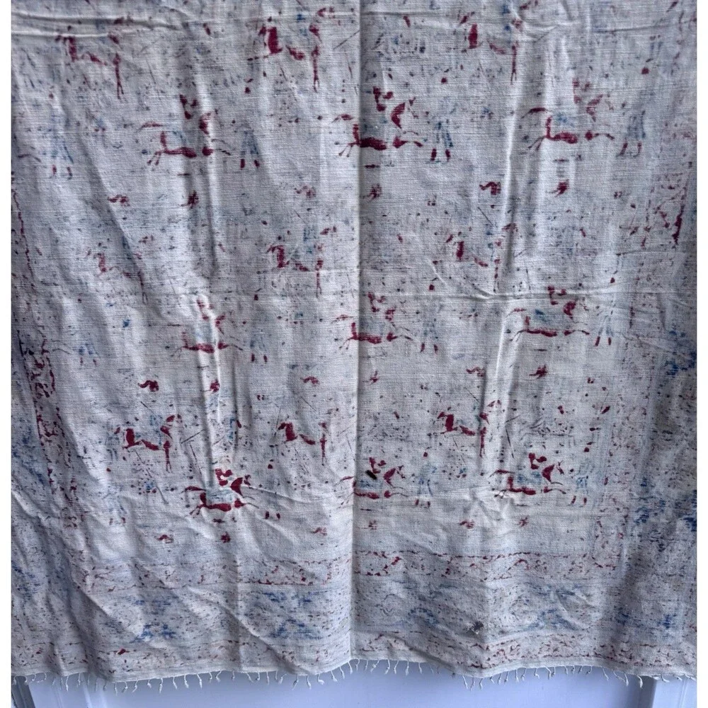 Antique Persian Fringed Cloth Tapestry Qajar Hunting & Polo Scene 52 X 52